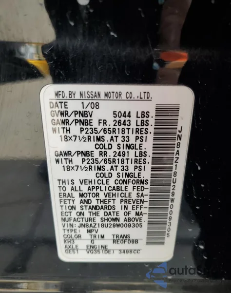 2009 Nissan Murano S z USA, uszkodzony, nr VIN JN8AZ18U29W009305